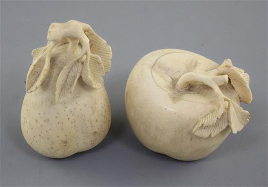 Two Chinese ivory models of fruit, 19th century, height 5cm and 7.3cm